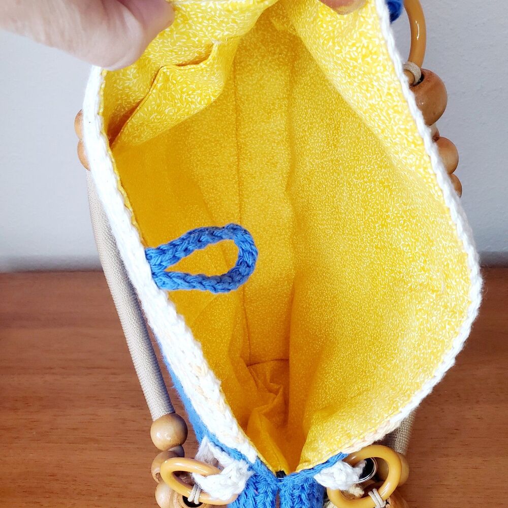 Handmade Knit Crochet Purse Hand Bag Summer Blue White Casual Beach Tiki - Picture 6 of 12